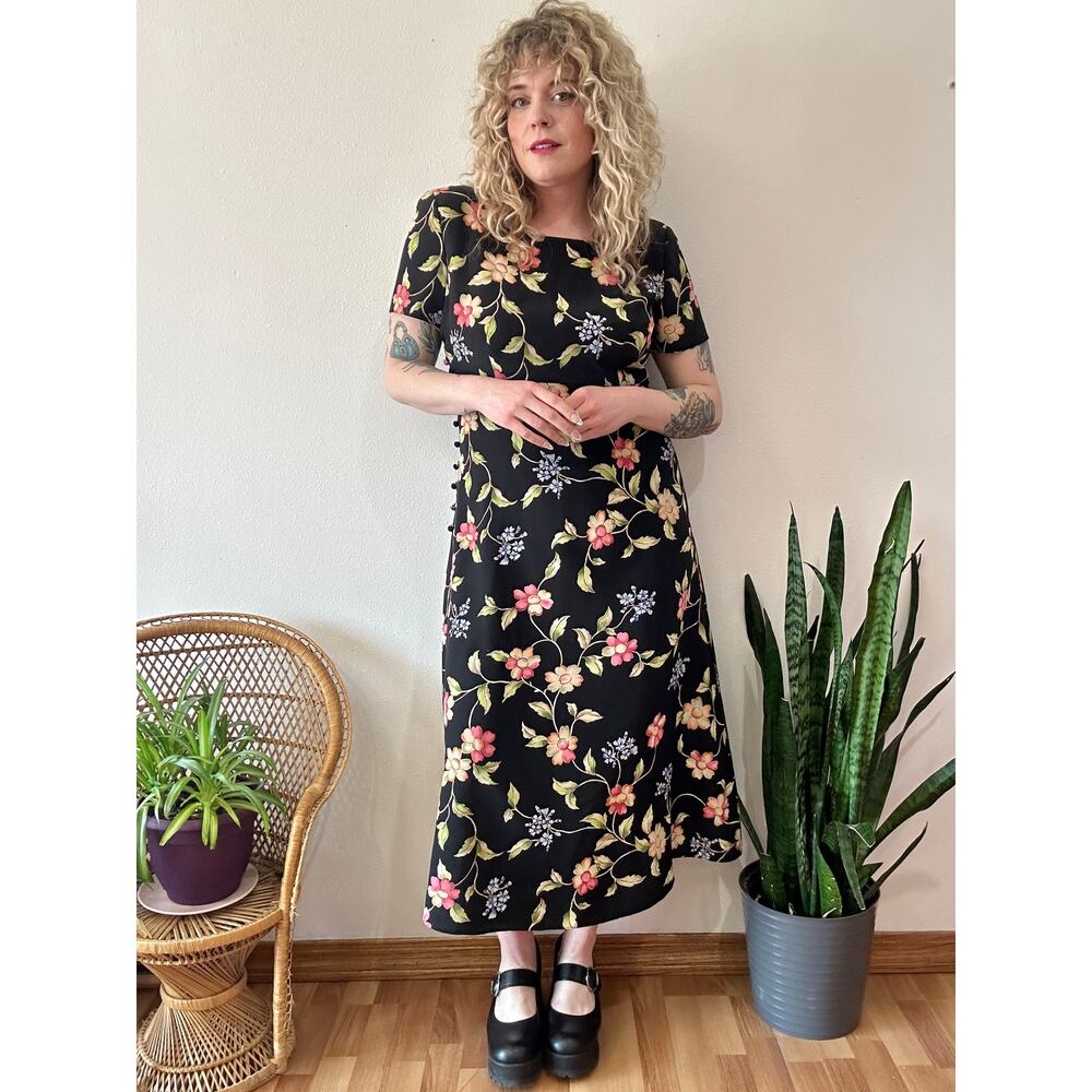 Late 90’s Whimsigoth Floral Silk Maxi Dress 14 - Picture 1 of 13